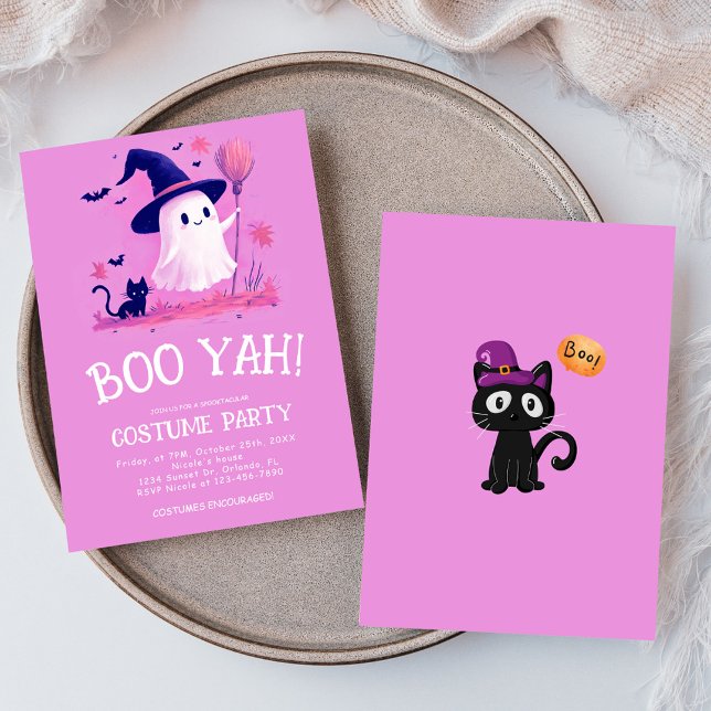 Invitation Jolie Sorcière Fantôme Enfants Halloween Costume P (Cute Ghost Witch Kids Halloween Costume Party Invitation)