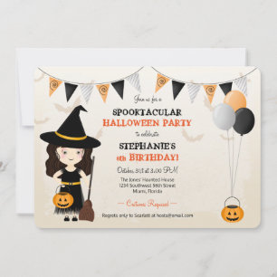 Invitation Jolie sorcière fête d'Halloween