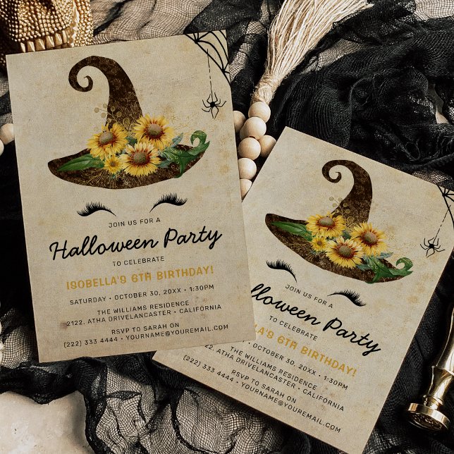 Invitation Jolie sorcière filles Halloween enfants Jaune Anni (Créateur téléchargé)