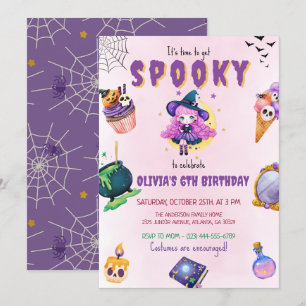 Invitation Jolie sorcière Halloween Fille fête d'anniversaire
