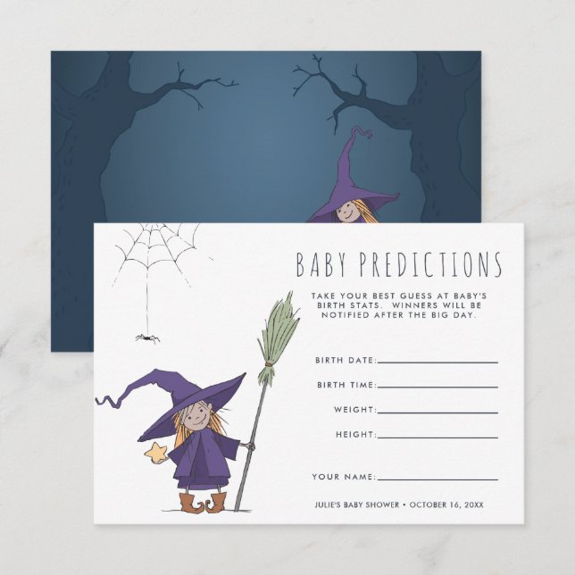 Invitation Jolie Sorcière | Jeu de devinette pour Baby Shower (Devant / Derrière)