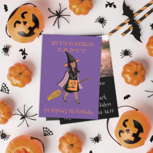 Invitation Jolie Sorcière noire fête d'anniversaire pour enfa