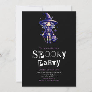 Invitation Jolie sorcière violette et bleu haïred Halloween