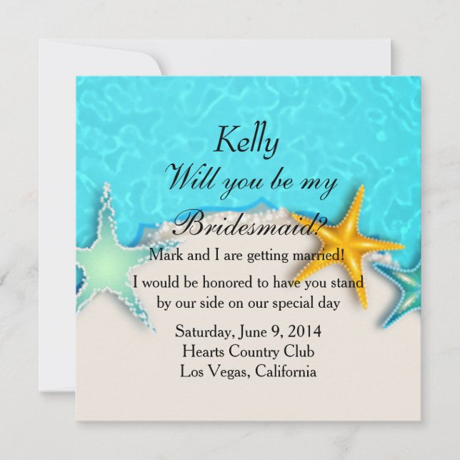 Invitation Jolie Starfish Summer Beach Bridesmaid Card (Devant)