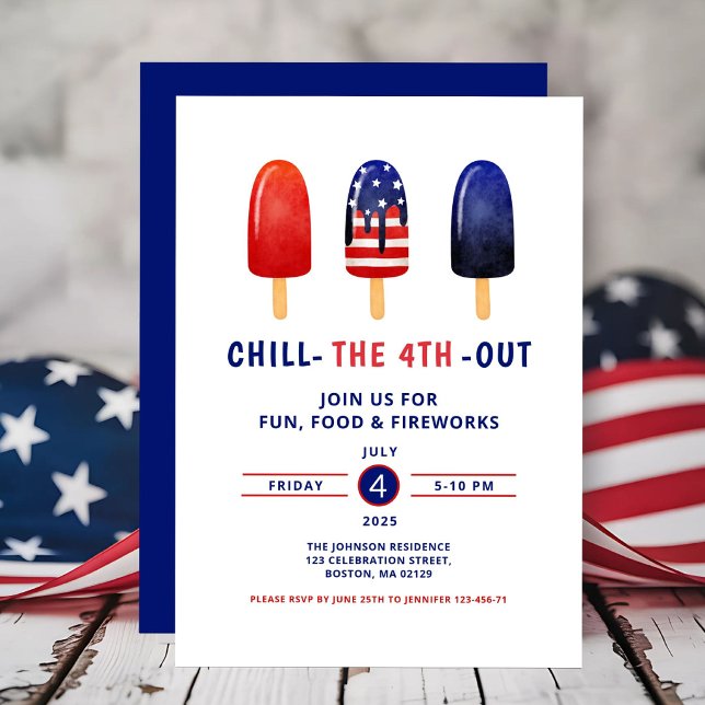 Invitation Jolie Sucette Rouge Blanche Et Bleue 4 Juillet (Cute Red White And Blue Popsicle 4th Of July Invitation)