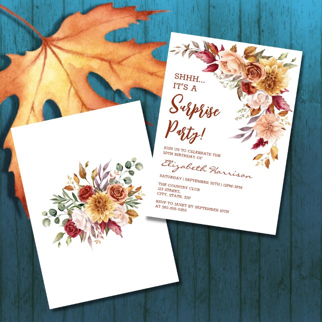 Invitation Jolie Terracotta Automne Floral Surprise Anniversa (Créateur téléchargé)