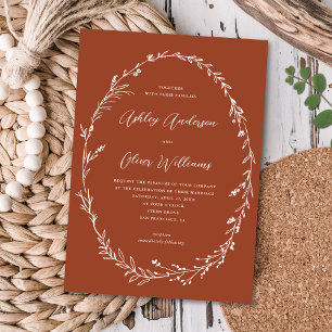 Invitation Jolie Terracotta Rustique Fleur sauvage Mariage de