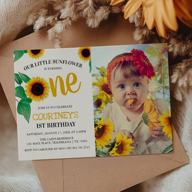 Invitation Jolie tournesol d'été 1er anniversaire | Tourner u (Créateur téléchargé)