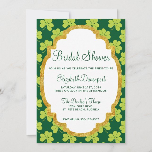 Invitation Jolie trame de trèfle de shamrock vert pour la dou (Devant)