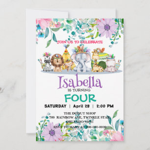 Invitation Jolie tribu jungle Animaux Fleur d'anniversaire po