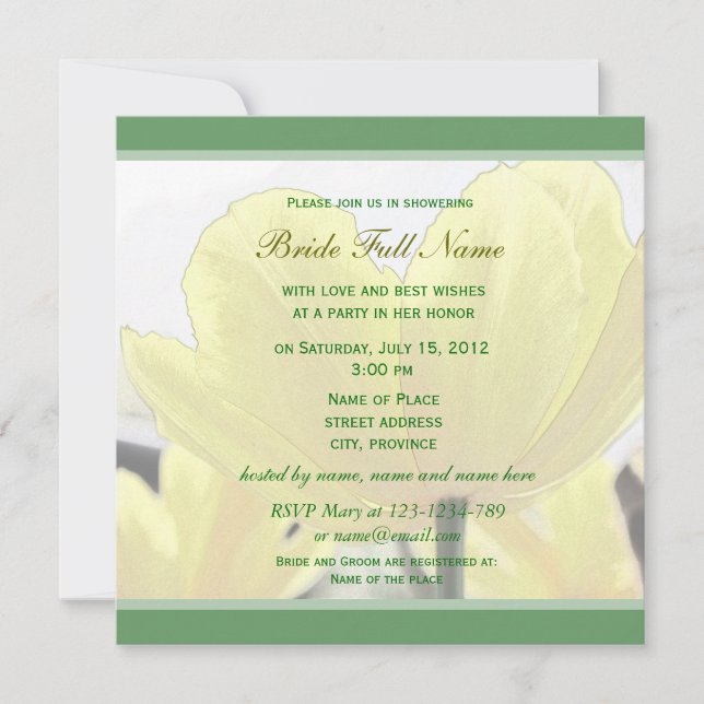 Invitation Jolie tulipe jaune fleurs vert nuptiale (Devant)