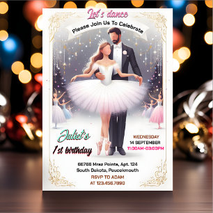 Invitation Jolie Tutu Rose Chic Girls Ballerina 1er anniversa