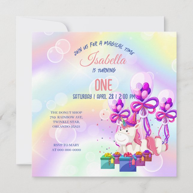 Invitation Jolie Unicorns colorés Rainbow fête d'anniversaire (Devant)