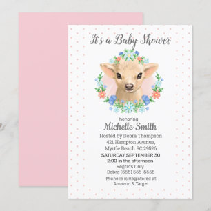 Invitation Jolie Vache Rose filles Baby shower Floral