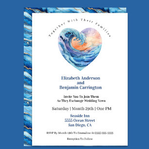 Invitation Jolie Vague Océanique Cœur Mariage