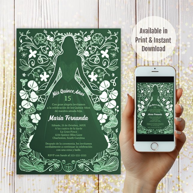 Invitation Jolie verte Mis Quince Ans Quinceañera (Créateur téléchargé)