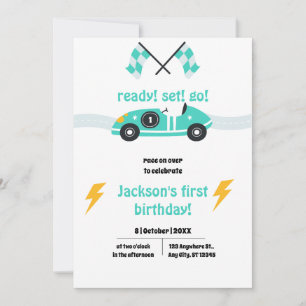 Invitation Jolie voiture de course Enfants Bleu Anniversaire
