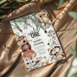 Invitation Jolie Woodland Friends Wild One 1er Anniversaire<br><div class="desc">Adorable forêt douce Wild Un 1er Anniversaire Invitation. Le design présente de mignons animaux aquarelles parmi les fleurs botaniques d'automne et le feuillage,  les champignons,  les papillons et un modèle personnalisable.</div>