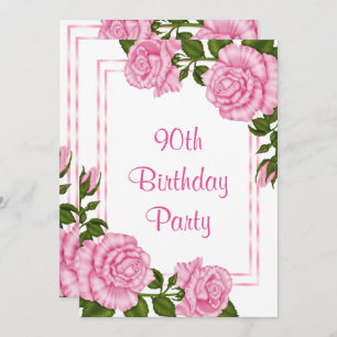 Invitation Jolies bouquets de coin rose 90e anniversaire