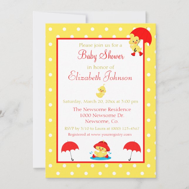 Invitation Jolies canards et Baby showers Pois (Devant)