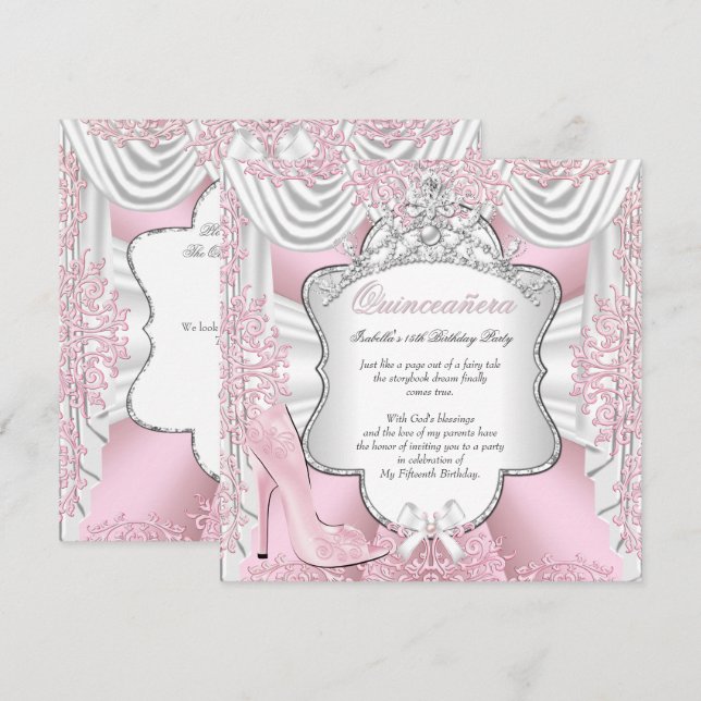Invitation Jolies chaussures à talons roses pour princesse de (Devant / Derrière)