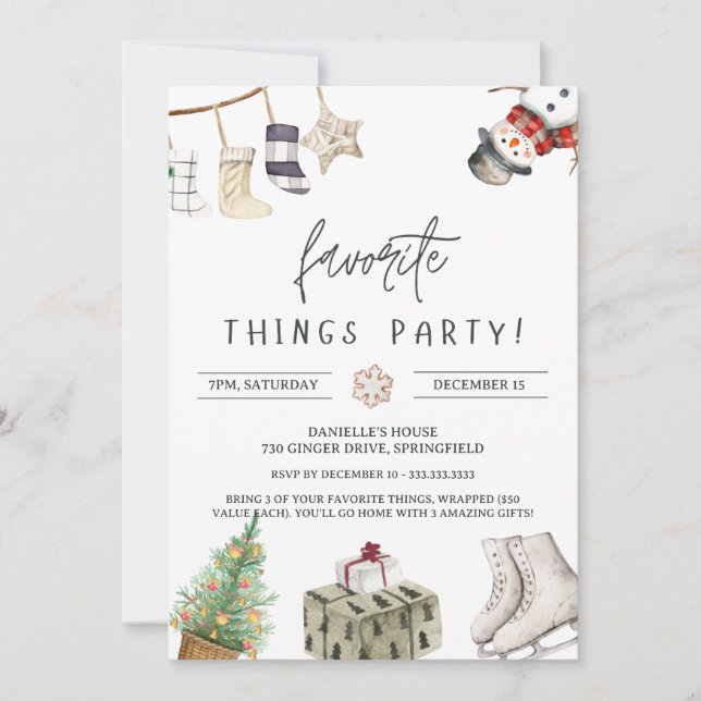 Invitation Jolies Choses Préférées & Cadeau d'Échange de Noël (Devant)