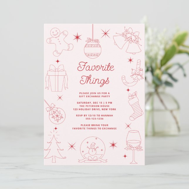 Invitation Jolies Choses Préférées de Vacances Rose Amusant D (Debout devant)