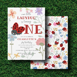 Invitation Jolies coccinelles fleurs sauvages 1er premier ann