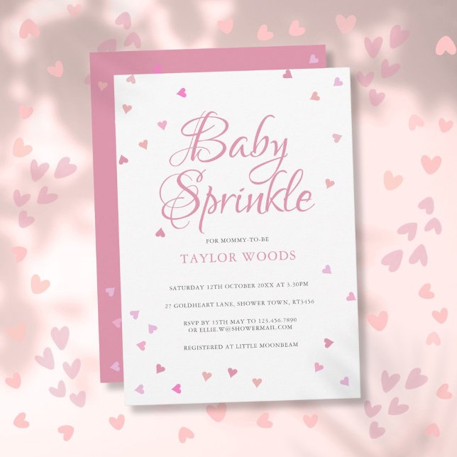 Invitation Jolies coeurs d'amour roses pour bébé Sprinkle Sho (Pretty Pink Love Hearts Baby Sprinkle Shower Invitation)