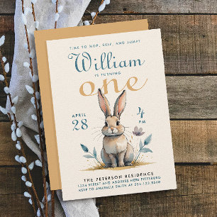 Invitation Jolies couleurs pastel Lapin Premier Anniversaire