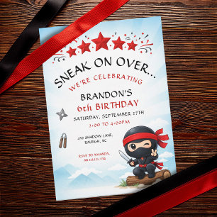 Invitation Jolies Étoiles Rouges Ninja Arts Martiaux Enfants