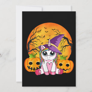 Invitation Jolies Filles d'Halloween Licorne Sorcière Hallowe