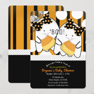 Invitation Jolies Filles Jumelles Fantômes Halloween Baby Sho