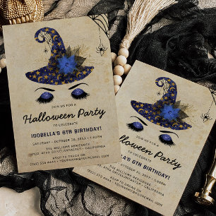 Invitation Jolies Filles Sorcières Halloween Enfants Bleu Ann