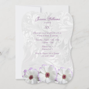 Invitation Jolies Fleurs Blanches & Fête d'Anniversaire Damas