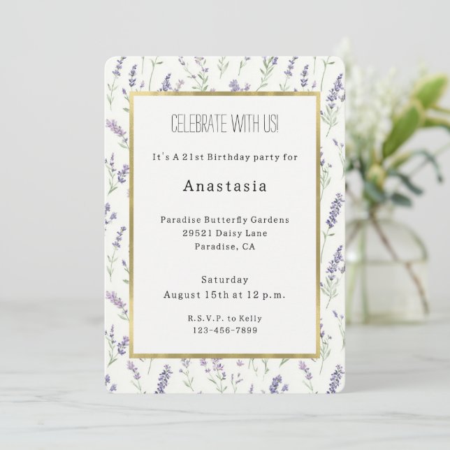 Invitation Jolies Fleurs Blanches Lilas Anniversaire (Debout devant)