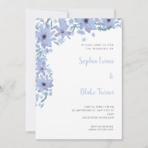 Invitation Jolies Fleurs Bleues Mariage Romantique Blanc