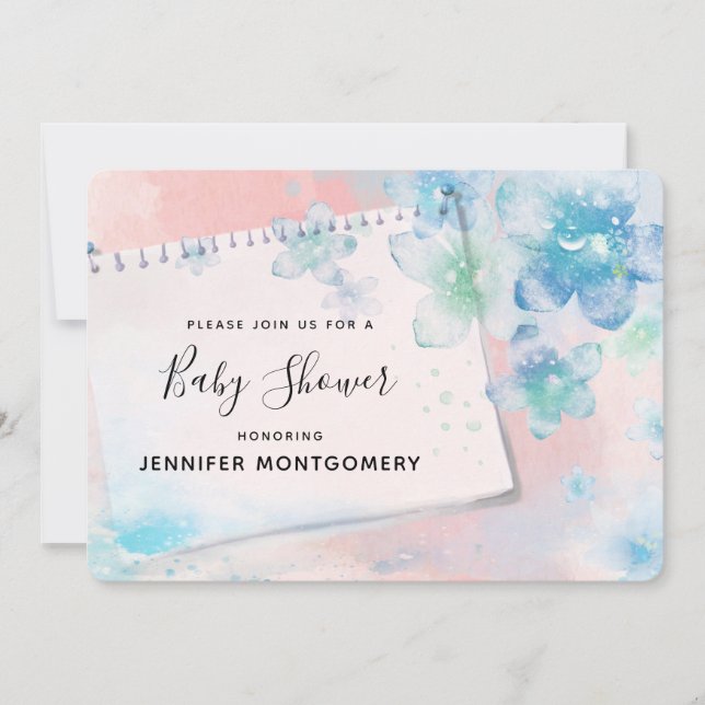 Invitation Jolies fleurs bleues sur Baby shower Arrière - pla (Devant)