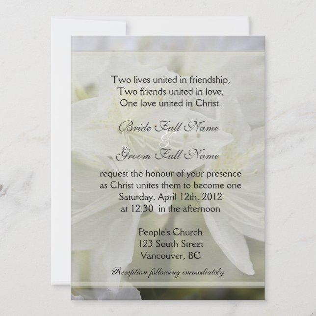 Invitation Jolies fleurs d'azalée blanches mariage chrétien (Devant)