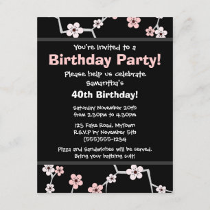 Invitation Jolies fleurs de cerisiers - Parti noir et rose pâ