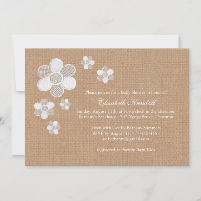 Invitation Jolies fleurs de dentelles sur le Baby shower Burl (Devant)