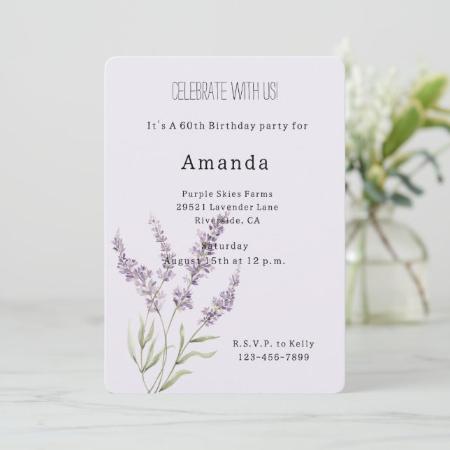 Invitation Jolies Fleurs De Lavande Anniversaire   (Debout devant)