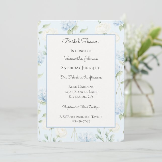 Invitation Jolies Fleurs d'Hydrangea Bleu Mariage   (Debout devant)