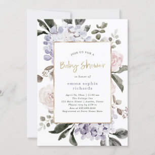 Invitation Jolies fleurs d'Hydrangea et or  Baby shower