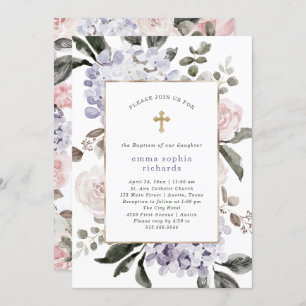 Invitation Jolies fleurs d'Hydrangea Photo Retour Baptême