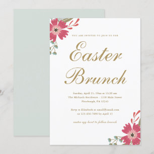Invitation Jolies Fleurs et Monnaie Vert Brunch de Pâques