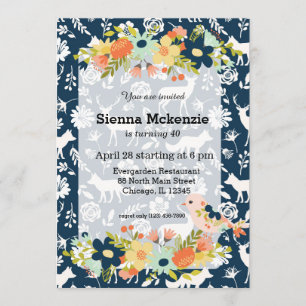 Invitation Jolies fleurs et oiseau