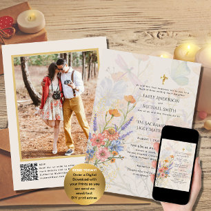 Invitation Jolies fleurs Mariage de la photo de masse catholi