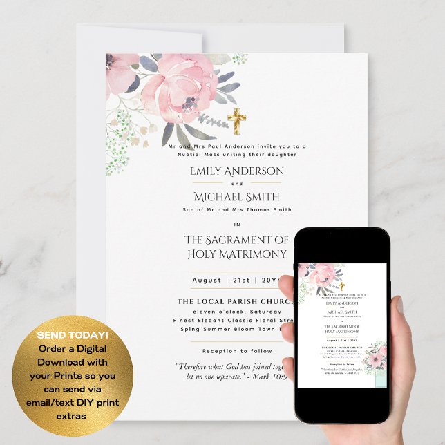 Invitation Jolies Fleurs Mariage de Masse Nuptiale Catholique (Créateur téléchargé)