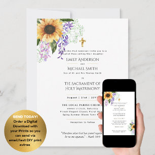Invitation Jolies Fleurs  Messe de Mariage Catholique Nuptial
